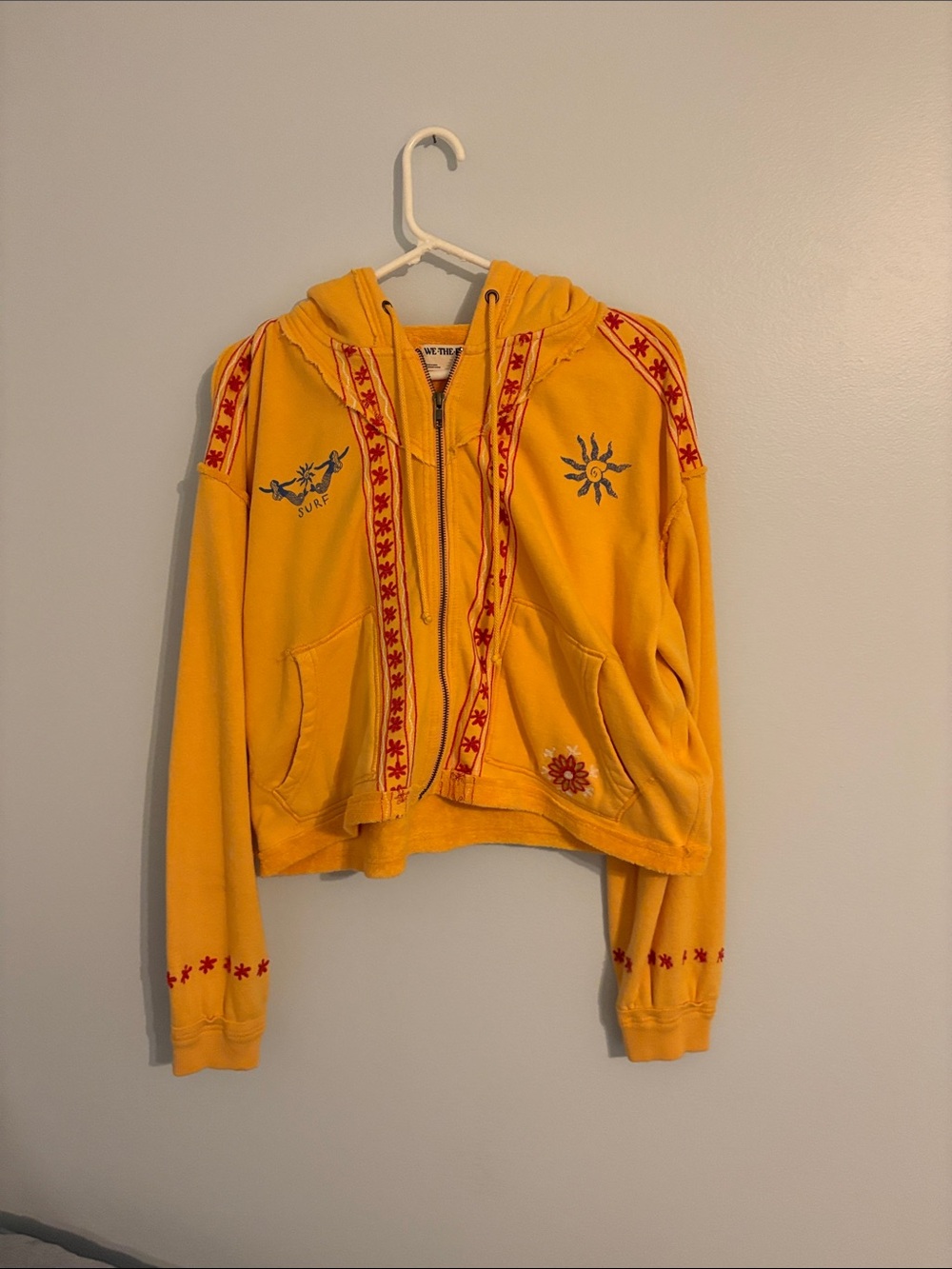 We The Free Sunburst Yellow Zip Hoodie with Red Trim
